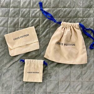 Louis Vuitton Cream Pouch dust bags Trio with Blue Accents
